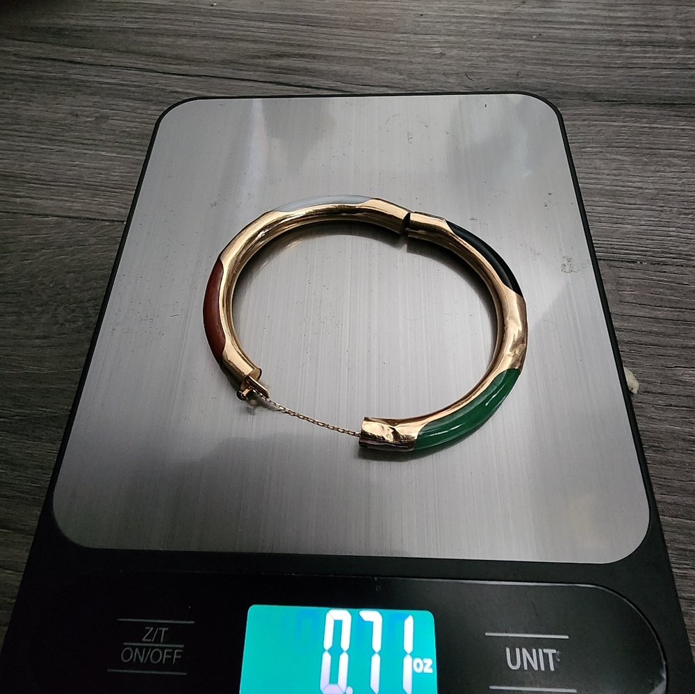 14k Gold Multicolor Jade Bangle - Picture 13 of 15
